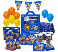BeenSmile Paw Patrol Compleanno, Kit Compleanno Bambini 62 Pezzi con Decorazioni Festa, Piatti, Bicchieri, Tovaglioli, Palloncini, Tovaglia, Sacchetti Regalo, Cappellini e Ghirlanda