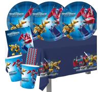 BeenSmile Set per feste Transformers con tovaglia per 8 bambini | Piatti di carta, bicchieri di carta, tovaglioli, cannucce di carta, per compleanno dei bambini