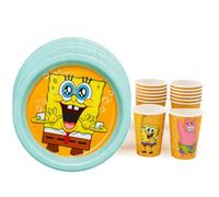 BeenSmile SpongeBob Set Piatti 23 cm e Bicchieri 250 ml, 16 Pezzi