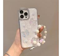 BEENTRYS Coque Pailletée pour Samsung Galaxy M56 / F56 Coque,Motif Papillon Housse de Telephone Brillante Strass Filles Femmes Cadeau Souple TPU Antichoc Étui avec Chaîne de Perles-Love
