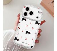 BEENTRYS Cover Ciliegia Fiocco per iPhone 17 Pro,Carina Ondulato Riccio Trasparente TPU Morbido Donne Ragazze Estetiche Antiurto Protettiva Custodia per Telefono-Gatto