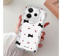 BEENTRYS Cover Ciliegia Fiocco per Xiaomi Redmi Note 14 5G,Carina Ondulato Riccio Trasparente TPU Morbido Donne Ragazze Estetiche Antiurto Protettiva Custodia per Telefono-Gatto