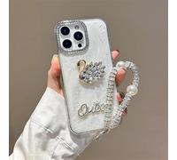 BEENTRYS Cover Glitter per Xiaomi Redmi 10A / 10A sport,Brillante Design Cigno Farfalla Strass Donne Ragazze Brillante Morbida TPU Antiurto Protettiva Custodia con Bracciale Perle-Bianco