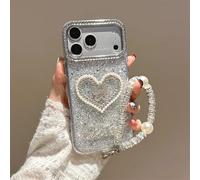 BEENTRYS Cover Glitter per Xiaomi Redmi 10A / 10A sport,Brillante Design Cuore Farfalla Strass Donne Ragazze Brillante Morbida TPU Antiurto Protettiva Custodia con Bracciale Perle-Argent