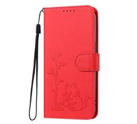 BEENTRYS Cover Portafoglio per OPPO Reno15 F,Pelle PU Cover a Libro Motivo Gatto Porta Carte Supporto Chiusura Magnetica Antiurto Custodia per Donna Ragazza-Rosso