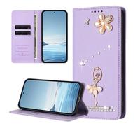 BEENTRYS Cover Portafoglio per Realme 12 5G / 12x 5G / C65 5G / 13 5G,Glitter Ballerina Fiore Perle Strass Porta Carte Supporto RFID Pelle PU Magnetica Antiurto Custodia a Libro-Violachiaro