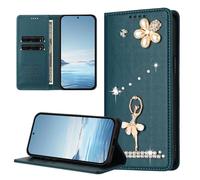 BEENTRYS Cover Portafoglio per Realme P3 Pro 5G,Glitter Ballerina Fiore Perle Strass Porta Carte Supporto RFID Pelle PU Magnetica Antiurto Custodia a Libro-Verdescuro