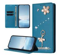 BEENTRYS Cover Portafoglio per TCL NxtPaper 70 Pro,Glitter Ballerina Fiore Perle Strass Porta Carte Supporto RFID Pelle PU Magnetica Antiurto Custodia a Libro-Blu