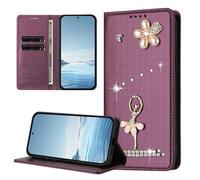 BEENTRYS Cover Portafoglio per Xiaomi Poco C40 / Redmi 10C,Glitter Ballerina Fiore Perle Strass Porta Carte Supporto RFID Pelle PU Magnetica Antiurto Custodia a Libro-Violascuro