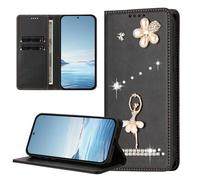 BEENTRYS Cover Portafoglio per Xiaomi Poco C40 / Redmi 10C,Glitter Ballerina Fiore Perle Strass Porta Carte Supporto RFID Pelle PU Magnetica Antiurto Custodia a Libro-Nero