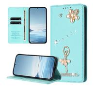 BEENTRYS Cover Portafoglio per ZTE Blade A35E,Glitter Ballerina Fiore Perle Strass Porta Carte Supporto RFID Pelle PU Magnetica Antiurto Custodia a Libro-Menta
