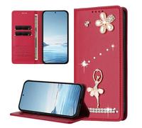 BEENTRYS Cover Portafoglio per ZTE Blade A56 Pro,Glitter Ballerina Fiore Perle Strass Porta Carte Supporto RFID Pelle PU Magnetica Antiurto Custodia a Libro-Rosso