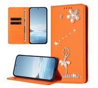 BEENTRYS Cover Portafoglio per ZTE Blade V60 Vita / V60 Design,Glitter Ballerina Fiore Perle Strass Porta Carte Supporto RFID Pelle PU Magnetica Antiurto Custodia a Libro-Arancione