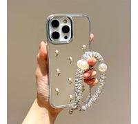 BEENTRYS Cover Specchio per Huawei Pura 70 Ultra,Cover Trasparente Floreale con Bracciale Perle Brillante Morbida TPU Antiurto Protettiva Custodia per Donne Ragazze-Argento