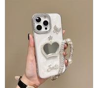 BEENTRYS Cover Specchio per Realme C11 2021 / Narzo 50i Custodia,Glitter Perle Strass Farfalla Donne Ragazze Regalo Sottile Morbida in TPU Antiurto Protettiva Custodia con Bracciale-Bianco