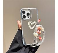 BEENTRYS Cover Specchio per Samsung Galaxy A15 4G/5G/F15 5G/M15 5G Custodia,Cuore 3D Gitter Brillante Perle Donne Ragazze Morbida Sottile TPU Antiurto Protettiva Custodia con Cinturino-AX