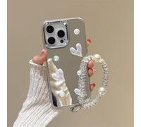 BEENTRYS Cover Specchio per VIVO V25 5G / V25E 4G / X80 lite Custodia,Fiocco e Cuore 3D Gitter Brillante Perle Donne Ragazze Morbida Sottile TPU Antiurto Protettiva Custodia con Cinturino-AX
