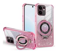 BEENTRYS Glitter Cover per Honor X6C Custodia,Magnetica Supporto Brillantini Galvanici Trasparente TPU Silicone Sottile Donne Ragazze Antiurto Protettiva Custodia-Rosa