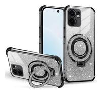 BEENTRYS Glitter Cover per Honor X6C Custodia,Magnetica Supporto Brillantini Galvanici Trasparente TPU Silicone Sottile Donne Ragazze Antiurto Protettiva Custodia-Nero