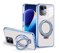 BEENTRYS Trasparente Magnetica Cover per iQOO Z9 Turbo/Neo 10R Custodia,Placcatura Supporto Anello Stand Protezione Sottile Morbido TPU Silicone Antiurto Protettiva Cover-Blu