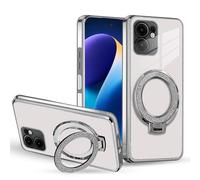 BEENTRYS Trasparente Magnetica Cover per iQOO Z9 Turbo/Neo 10R Custodia,Placcatura Supporto Anello Stand Protezione Sottile Morbido TPU Silicone Antiurto Protettiva Cover-Argento