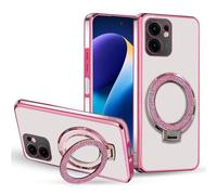 BEENTRYS Trasparente Magnetica Cover per iQOO Z9 Turbo/Neo 10R Custodia,Placcatura Supporto Anello Stand Protezione Sottile Morbido TPU Silicone Antiurto Protettiva Cover-Rosa