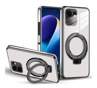 BEENTRYS Trasparente Magnetica Cover per VIVO Y76S / Y76 5G Custodia,Placcatura Supporto Anello Stand Protezione Sottile Morbido TPU Silicone Antiurto Protettiva Cover-Nero