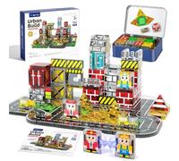 Beeoecm Costruzioni Magnetiche Bambini, 104 Pezzi Blocchi Magnetici Strada | Set Portatile di Costruzioni Magnetiche dei Pompieri con Strade e Scatola Metallo, un Regalo Creativo per Bambini e Bambine