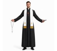 Beeoecm Travestimento Prete Uomo, Costume Parroco Uomo con Accessori | Abito Prete Uomo, Set Vestito Sacerdote Uomo Adulti con Tunica Nera e Accessori Completi per Halloween e Carnevale