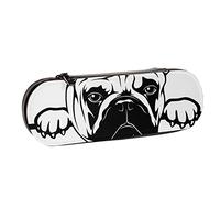 BEEOFICEPENG Astuccio, Bulldog francese che sbircia cani di razza faccia divertente, astuccio in pelle Borsa per penne ufficio scuola, portagioielli portapenne per trucco