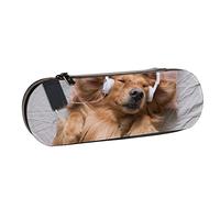 BEEOFICEPENG Astuccio, Cane animale felice Goditi la musica, Astuccio in pelle Astuccio per penne Ufficio Scuola, Portagioielli Porta pennelli per trucco
