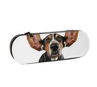 BEEOFICEPENG Astuccio, Cane animale felice Goditi la musica, Astuccio in pelle Astuccio per penne Ufficio Scuola, Portagioielli Porta pennelli per trucco