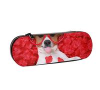 BEEOFICEPENG Astuccio, cane Jack Russell che tira fuori la lingua, astuccio in pelle, astuccio per penne, scuola per ufficio, portagioie, porta pennelli per trucco.