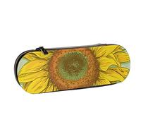 BEEOFICEPENG Astuccio, disegno realistico di girasole vintage disegnato a mano, astuccio in pelle, borsa per penne, scuola per ufficio, portagioielli, porta pennelli per trucco