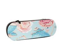 BEEOFICEPENG Astuccio, fiore colorato e carino per il tè pomeridiano, astuccio in pelle, astuccio per penne, scuola per ufficio, portagioie, porta pennelli per trucco