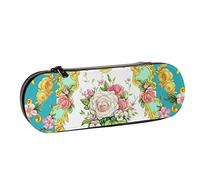 BEEOFICEPENG Astuccio, fiori retrò dall'atmosfera classica, astuccio in pelle, astuccio per penne, scuola per ufficio, portagioielli, porta pennelli per trucco