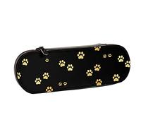 BEEOFICEPENG Astuccio, impronte di zampe dorate di cane, astuccio in pelle, borsa per penne, scuola per ufficio, portagioielli, porta pennelli per trucco.