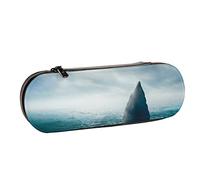 BEEOFICEPENG Astuccio, pinna di squalo bianco sopra l'acqua, illustrazione 3D, astuccio in pelle, borsa per penne, scuola per ufficio, portagioielli, portapenne per trucco