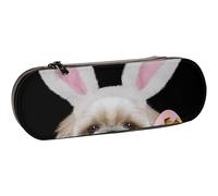 BEEOFICEPENG Astuccio, simpatico cane Shitzu con orecchie di coniglio pasquale, astuccio in pelle, astuccio per penne, scuola per ufficio, portagioie, porta pennelli per trucco.