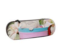 BEEOFICEPENG Astuccio, simpatico cestino pasquale con cucciolo maltese, astuccio in pelle, astuccio per penne, scuola per ufficio, portagioie, porta pennelli per trucco.