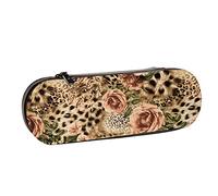 BEEOFICEPENG Astuccio, tigre animale stampa leopardata fiore rosa, astuccio in pelle borsa per penne ufficio scuola, portagioielli portapennelli per trucco