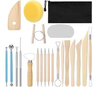 BEEOFICEPENG Utensili per argilla, 21 pezzi, set di attrezzi per punteggiatura, utensili in argilla polimerica, utensili in ceramica con manico in legno, borsa per attrezzi
