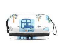 Beep Driving Cars and Bus - Trousse a doppio strato per cosmetici per donne e ragazze, borsa da viaggio per trucchi, pratica borsa organizer con scomparto per pennelli, Multi, 27x15x14 cm/10.6x5.9x5.5