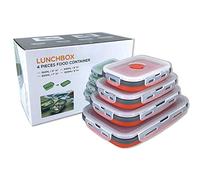 Beeptrum Contenitore per alimenti in silicone pieghevole con coperchio, portatile, salvaspazio, adatto al microonde, lavastoviglie e congelatore, set di 4 (Rosso)