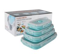 Beeptrum Contenitore per alimenti in silicone pieghevole con coperchio, portatile, salvaspazio, adatto al microonde e congelatore, set di 4 (Azzurro)