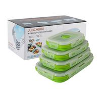 Beeptrum Contenitore per alimenti in silicone pieghevole con coperchio, portatile, salvaspazio, adatto al microonde e congelatore, set di 4 (Verde chiaro)