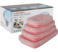 Beeptrum Pieghevole Contenitori per Alimenti Silicone Scatole bento Lunch Bento Box, Portatile, Salvaspazio, Adatto al Microonde, lavastoviglie e Congelatore, 4 PCS Quadrato (Rosa)