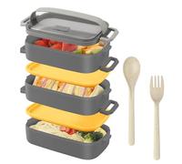 Beeptrum Porta Pranzo da Ufficio,3 Strati Lunch Box & Ermetico con Vari Scomparti,Bento Box Acciaio Inox con Posate per Picnic Scuola Uffici Adulto Bambini,Senza BPA (2250ml,Grigio,Materiale PP)