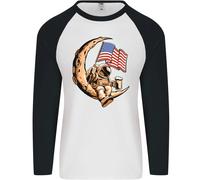 Beer Moon USA Flag Astronaut Space Alcohol Uomo L/S Baseball T-Shirt