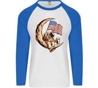 Beer Moon USA Flag Astronaut Space Alcohol Uomo L/S Baseball T-Shirt